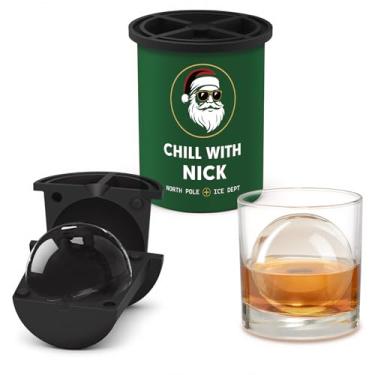 Imagem de Máquina de cubos de gelo transparente de Natal, 6,35 cm de aço inoxidável, moldes de gelo para uísque/coquetel antiquado/bourbon, presentes de uísque bourbon para homens, pai, marido (Papai Noel frio)