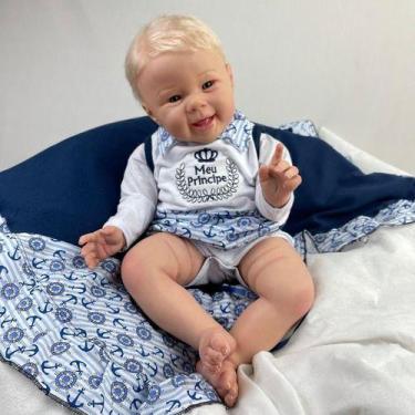 Imagem de Bebê Reborn Menino Realista Adaptado para Banho Cabelo Loiro Fio a Fio