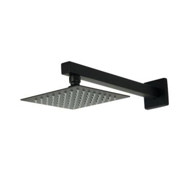 Imagem de Ducha Quadrada Black Matte Inox 15 cm Com Braço Quadrado de Parede 30 