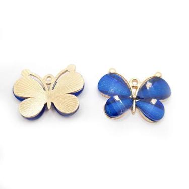 Imagem de Pingente Borboleta Metal com Vidro Azul Escuro 22x29mm 1pç 5g Colar Pu