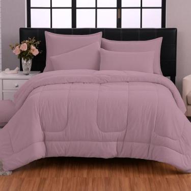 Imagem de Kit edredom italiano 200 fios 100% algodão 6 peças - casa dona, ROSA