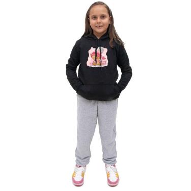 Imagem de Kit Conjunto Moletom Infantil Feminino Blusa Canguru Capuz Estampa Urso de Pelucia Com Calça