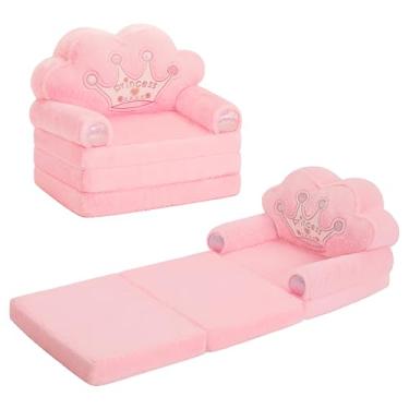 Imagem de MOONBEEKI Cadeira Para Crianças Pequenas, Sofá Infantil Dobrável E Confortável, Estilo Princesa, Para Meninas, Poltronas Reclináveis Para Crianças Acima De 18 Meses, Sofá-Cama Infantil Dobrável (Rosa)