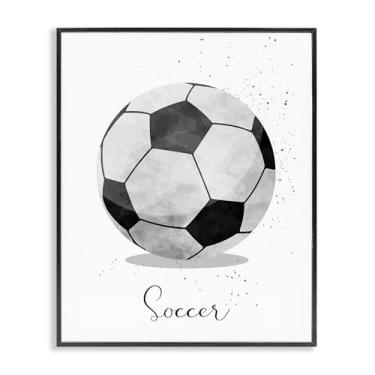 Imagem de Stupell Industries Let's Play Ball Soccer Gray Arte giclée emoldurada, design por Christine Simpson Art, 35,5 x 28,5 cm