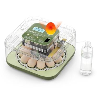 Imagem de Incubadora de 12 ovos com visor de umidade e candler integrado, virador automático, controle de temperatura e umidade, recarga automática de água – incubadora digital para frango, pato, codorna