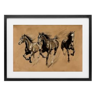 Imagem de Stupell Industries Running Free Horse Trio Impressão emoldurada cinza sob vidro, design por Petal Prints Design, 35,5 x 50,8 cm