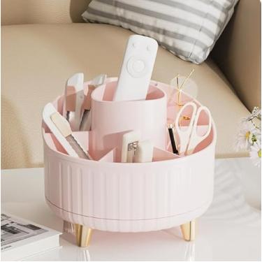 Imagem de Organizador de pincéis de maquiagem, rotação de 360°, organizadores de maquiagem para bancada, 6 compartimentos, escova de cosméticos, armazenamento de cuidados com a pele para penteadeira, mesa