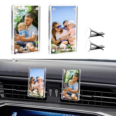 Imagem de CARFIB Drive Safe I Love You, porta-retrato magnético para ventilação de carro, pacote com 2 - clipe de acrílico para fotos - serve para fotos de 8,9 x 6 cm - Presente perfeito para decoração de carro
