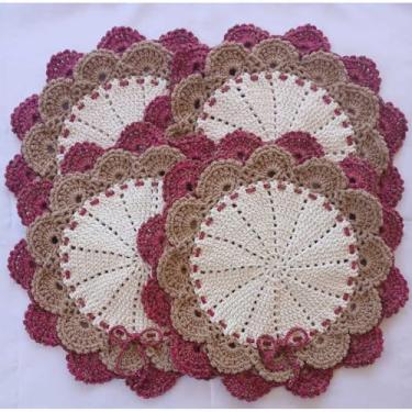 Imagem de Jogo Americano - Sousplat de Crochê (kit 4 peças) (Cru/Bege/Mesclado)