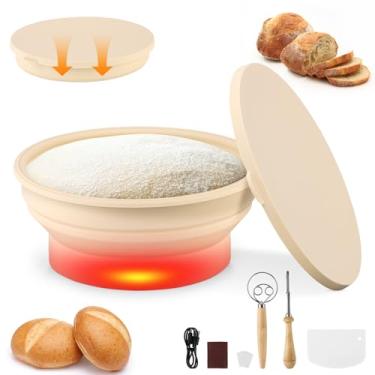 Imagem de Cesto aquecido à prova de pão e kit inicial de fermento | Controle de temperatura de 8 litros (30 a 45 °C) | com raspador de massa e ferramenta de pontuação | À prova de pão de silicone para