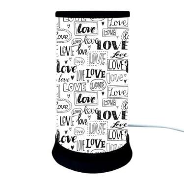 Imagem de Luminária de Mesa Decorativa Love, Preto e Branco, Design Moderno com Estampa Romântica