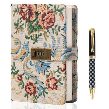 Imagem de TIEFOSSI Embroidered Diary with Lock, Lined Lock journal for Women Men, Aesthetic Journal with Pen, Hardcover Journal for Journaling Writing Planning, 100 GSM Thick Paper, 224 Numbered Pages