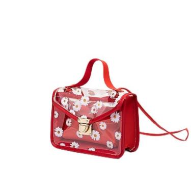 Imagem de Bolsa carteiro transversal transparente com alça de ombro ajustável bolsa transparente para eventos de estádio bolsas de PVC, Vermelho, vermelho