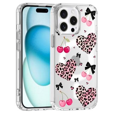 Imagem de JOYLAND Capa para iPhone 16 Pro Max, compatível com MagSafe, design de estampa de leopardo cereja transparente, capa protetora antiamarelamento TPU macio à prova de choque com proteção contra quedas