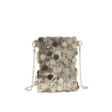 Imagem de Bolsa de ombro com glitter, bolsa transversal reversível de lantejoulas, para mulheres, vestido de noite, tamanho médio, Champanhe, Mini, Fresca e doce