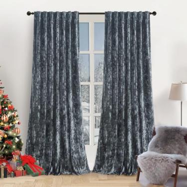 Imagem de Cortinas de veludo 213,4 cm - Decoração de casa elegante cortinas de veludo escurecimento de quarto painéis de sombra de janela com isolamento térmico para sala de estar/escritório, cinza, L132 por C