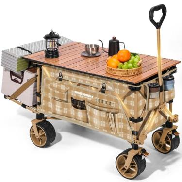 Imagem de Whitsunday Vagão dobrável dobrável com mesa, vagões de praia utilitários resistentes com rodas todo-o-terreno para acampamento, jardim, esportes amarelo