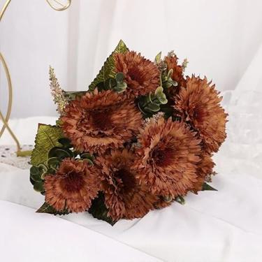 Imagem de Um conjunto de crisântemos artificiais buquês de flores de seda bola de crisântemo para mães artificiais para atividades ao ar livre bola de seda sintética flor para decoração de mesa de casa (cor chá