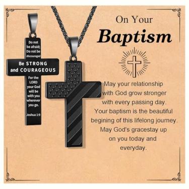 Imagem de CXLDTE Colar de cruz para homens, meninos, filhos, netos, aniversário, batismo, formatura, presentes de Natal, Aço inoxidável, Sem Pedra Preciosa