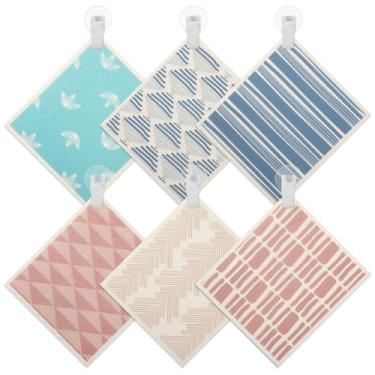 Imagem de LemonRoad 6 peças de toalhas de papel reutilizáveis 20 x 18 cm toalhas de cozinha laváveis absorventes panos de prato de secagem rápida com 4 ganchos adesivos panos de limpeza zero odor para cozinha