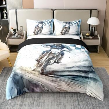 Imagem de Feelyou Capa de edredom Dirt Bike 100% algodão para crianças, meninos, meninas, Queen, motociclista, motociclista, para adolescentes, ultramacia, esportes radicais, corrida, motocross, motociclista,