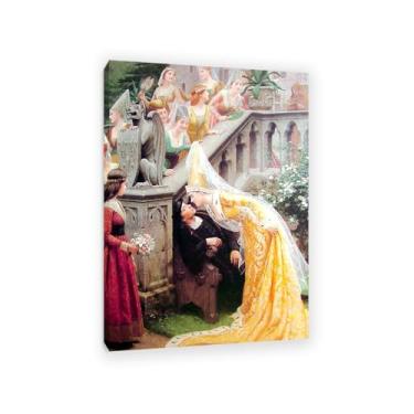 Imagem de Edmund Leighton impressão em tela Alain Chartier por Reproduções de pinturas famosas Edmund Leighton pôster arte de parede para sala de estar quarto decoração de parede 100 x 70 cm (83.8x71.1 cm