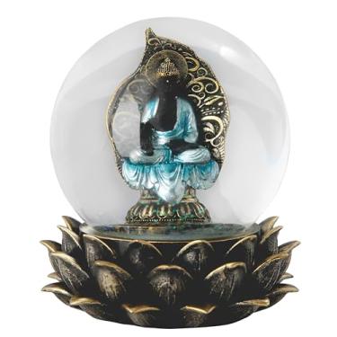 Imagem de ICE ARMOR 12 cm H Buda em globo de neve estátua de lótus escultura ornamento decoração de casa/quarto e ideias de presente para inauguração de casa, feriados e aniversários. Ótima adição colecionável