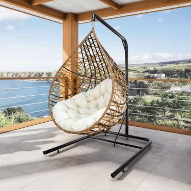 Imagem de Cadeira Balanço Ninho Suspenso Gota Tramado Almofada Impermeável Acesse Móveis Caramelo-branco Gelo