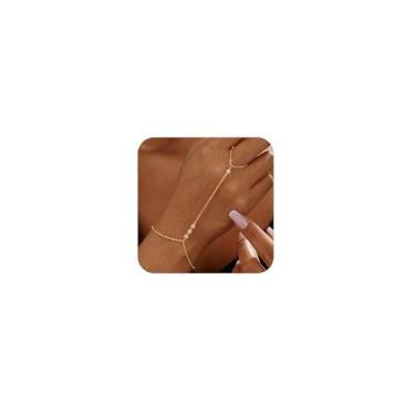 Imagem de Pulseira de corrente de mão de ouro para mulheres na moda, delicada pulseira de ouro 14 k, corrente de mão, anel de dedo escravo, pulseira de zircão cúbico, pulseiras de ouro, acessórios de joias para