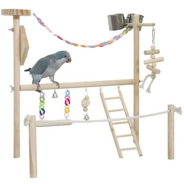 Imagem de Grande academia para brincar de pássaros com balanço, sinos, escada e copos de alimentação - Perfeito para papagaios e araras
