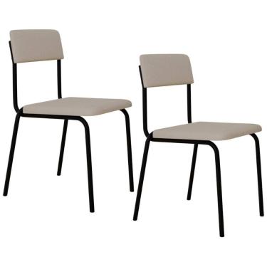 Imagem de Kit 02 Cadeiras Estofada Para Sala De Jantar Sense Preto C01 Linho Palha - Lyam Decor