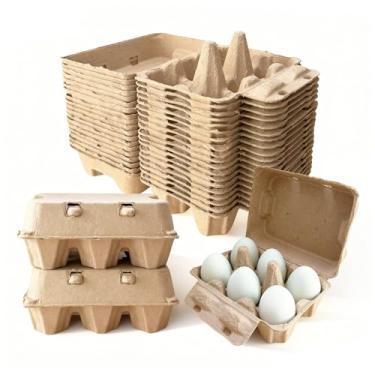 Imagem de Egoaugx Caixa para ovos de pato, meia dúzia de polpa, caixa de armazenamento de 6 unidades para ovos jumbo de gema dupla frescos, reutilizável, marrom