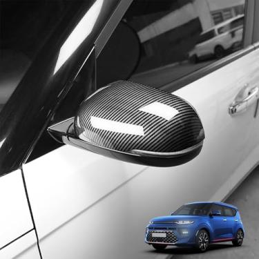 Imagem de Capa de espelho retrovisor lateral ABS para exterior compatível com acessórios Kia Soul GT 2020-2025 (com recorte de seta) (padrão de fibra de carbono)