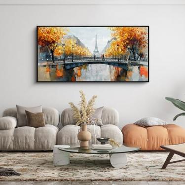 Imagem de KLAKLA Arte de parede em tela preta e branca para sala de estar quarto banheiro laranja Paris tema decoração de quarto pintura a óleo impressão torre Eiffel pintura para decoração de parede 50 x 101