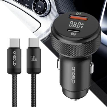 Imagem de Carregador Veicular Turbo 60W PD 3.0 QC 4.0 Alumínio Premium com Cabo USB-C Reforçado Carregamento Ultra Rápido para Celulares iPhone Samsung Motorola Xiaomi Redmi Poco Notebook