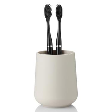 Imagem de YAUKPH Suporte de escova de dentes bege fosco para escovas de dentes elétricas organizador de banheiro para pasta de dente crianças e adultos