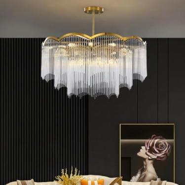 Imagem de Lustre moderno minimalista de cristal italiano grande - com franjas em cascata, ideal para sala de estar (redondo de 80 cm com três camadas)