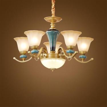 Imagem de Lustre de luxo europeu para sala de estar, estilo retrô americano, em cerâmica, para restaurante, quarto, escritório, hotel, casa de campo ou café, com 5 lâmpadas LED.