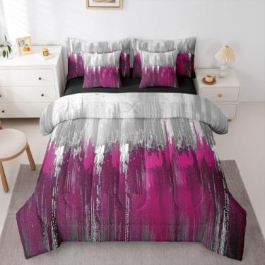 Imagem de Erosebridal Conjunto de cama de 7 peças, gradiente acinzentado, solteiro, branco, rosa, com lençol ombré, vintage, chique, arte abstrata, para adolescentes, homens e mulheres