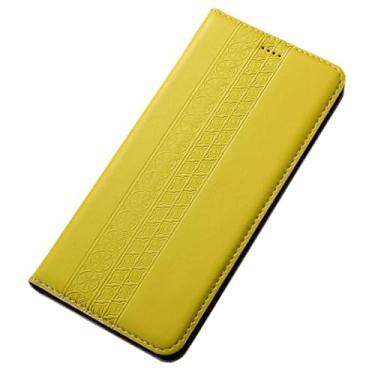 Imagem de POYUFRG Capa flip para Xiaomi 17 Pro Max/17 Pro/17, capa de couro genuíno feita à mão, carteira magnética com suporte para cartão, amarelo, 17