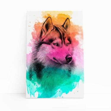 Imagem de Quadro Husky Siberiano Cachorro Aquarela Canvas 30X40Cm - Plimshop