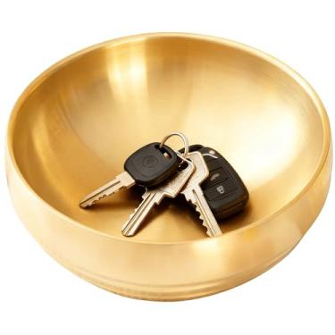 Imagem de CM CHIC MONDAY Tigela para chave para mesa de entrada, tigelas decorativas e porta-chaves, tigelas de frutas para mesa de balcão de cozinha, ouro de 21 cm