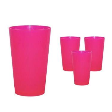Imagem de Kit 4 Copos Cancun Rosa Neon 320Ml Plástico Premium - Bb Store