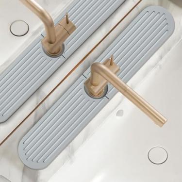 Imagem de 2 conjuntos/4 peças de tapete de torneira de pedra para pia de cozinha protetor de respingos, tapete de pedra de secagem rápida acessórios de protetores de pia de cozinha, bandeja de pedra absorvente