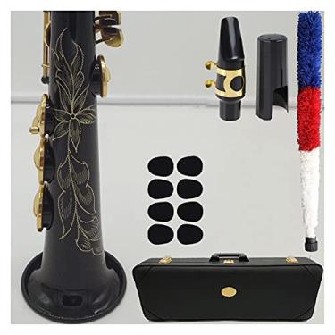 Imagem de Conjunto de saxofone profissional saxofone soprano preto laca única peça bocal reto palhetas pescoço saxofones estudante