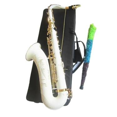 Imagem de Instrumento de saxofone saxofone tenor bb profissional latão branco ouro chave saxofone com estojo de presente