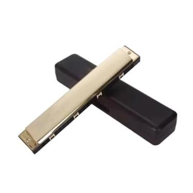 Imagem de Gaita profissional 24 furos polifônica C gaita adulto iniciante instrumento de sopro (ouro)