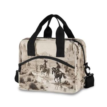 Imagem de Blueangle Lancheira isolada com estampa de cowboy do oeste americano, alça de ombro removível e alça - lancheira reutilizável para homens e mulheres (688)