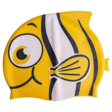 Imagem de Touca de Natação Impermeável，Toca de Natação Adulto，Touca de Natação Silicone Infantil Kids Impermeável Peixinho(Amarelo)