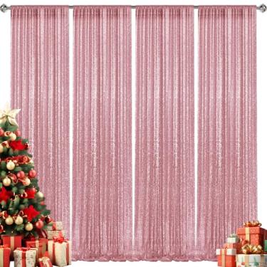 Imagem de 2 × 2,5 m - 4 peças de painéis de cortinas de lantejoulas rosa claro, cenário fotográfico com glitter, fundo de tecido para decoração de festa de casamento de Natal